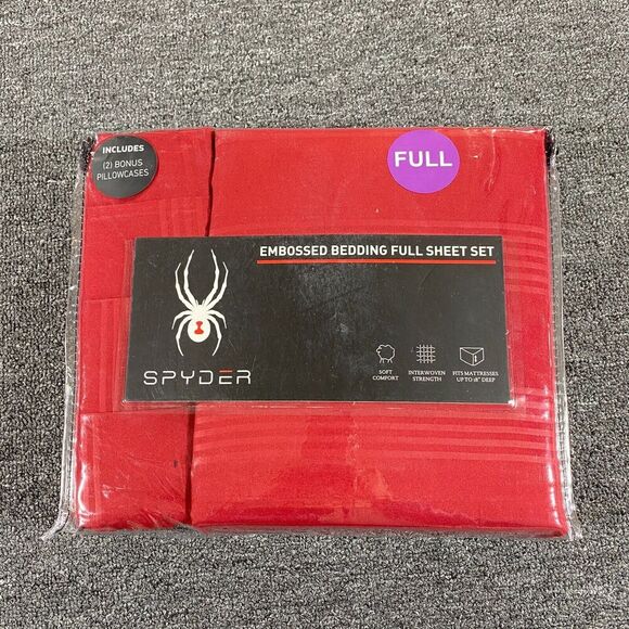 Spyder Full Sheet Set 4 Pc Red 100% Polyester Red With Pillowcases NEW - Picture 1 of 11